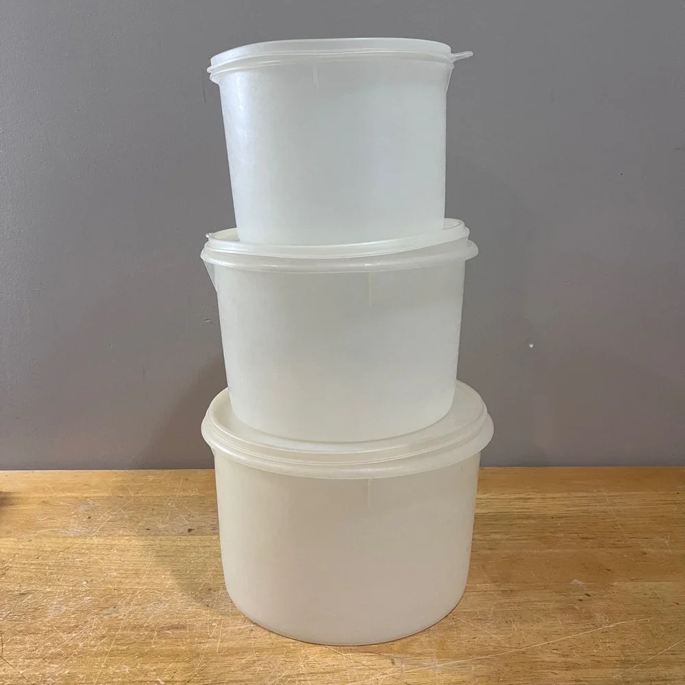 Vtg Tupperware Servalier Nesting Canister Set Sheer White MCM 3 Piece Retro